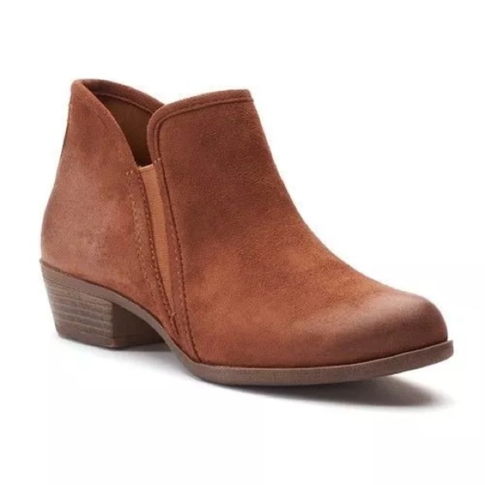 SO Meme Block Heel Ankle Boots Size 8 Chestnut Brown